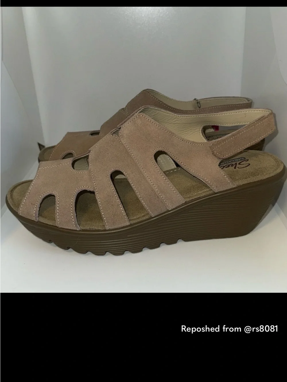 Skechers Tan Wedge Sandals with Memory Foam